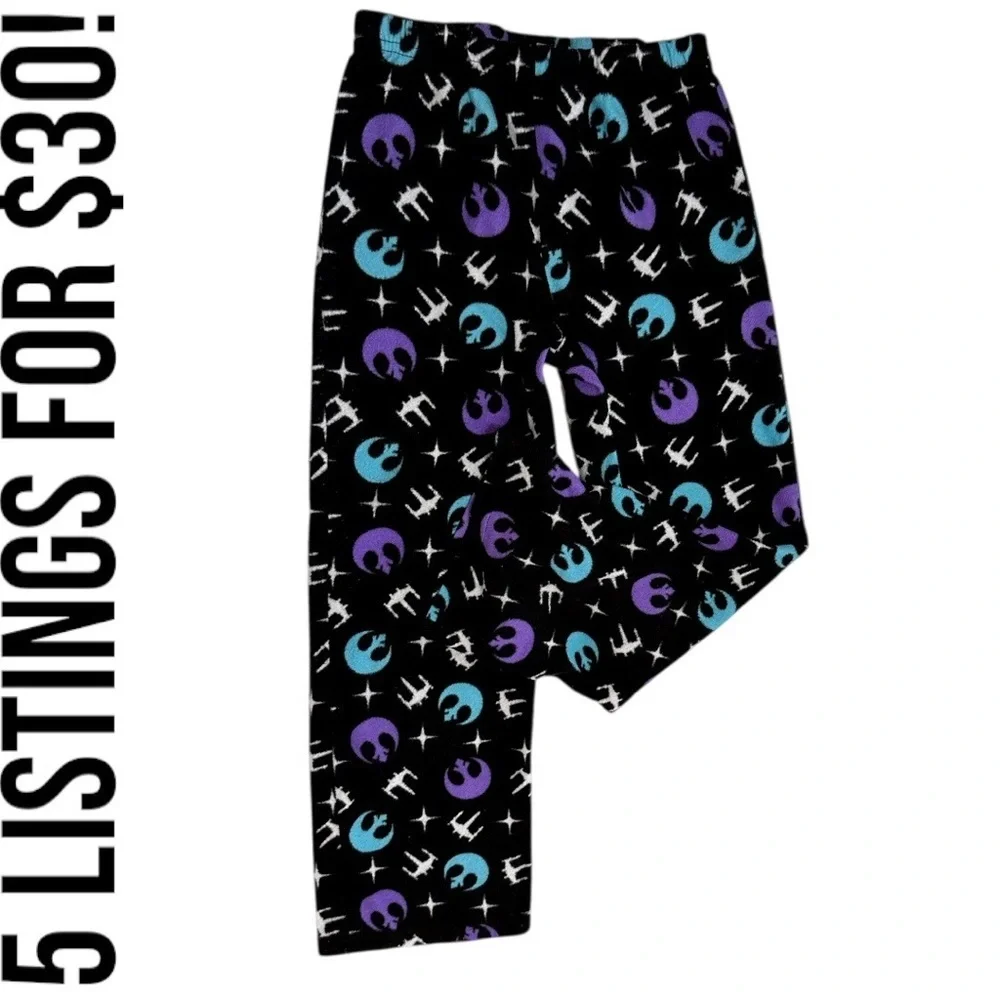 Star Wars Pajamas Pants Girls Size Medium Black Purple Star Wars Themed Bottoms
